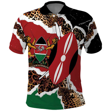 Kenya Grunge Polo Shirt Mix Animal Skin Pattern LT7
