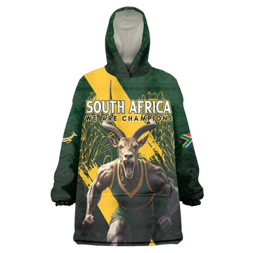 Personalised South Africa Rugby Wearable Blanket Hoodie Proud Bokke We Are Champions LT7