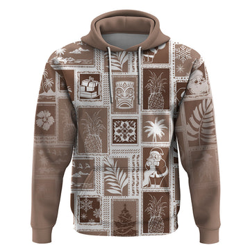 Hawaii Christmas Retro Patchwork Hoodie Brown LT7