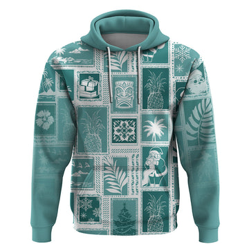 Hawaii Christmas Retro Patchwork Hoodie Teal LT7