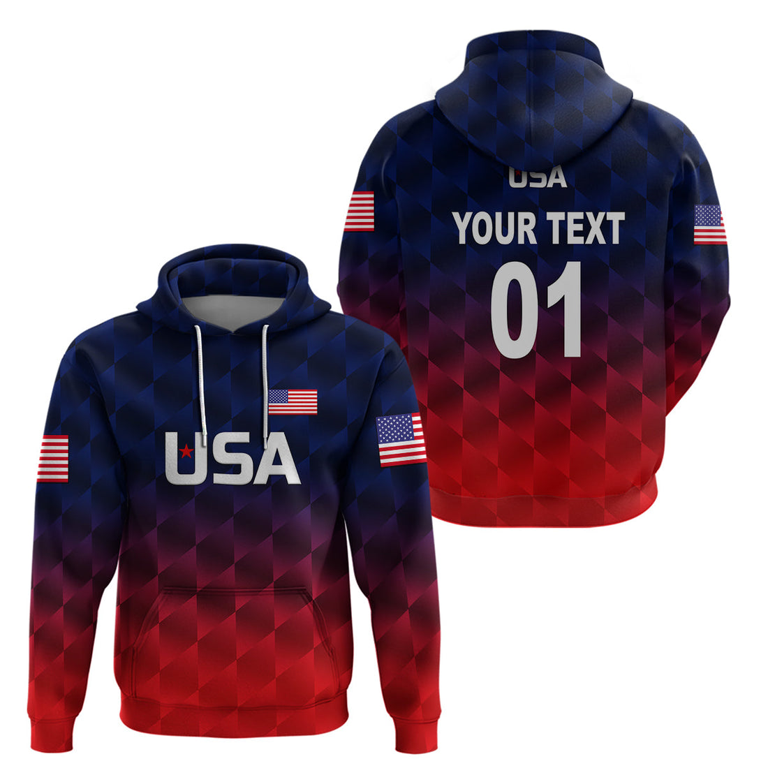 Custom United States National CrickeHoodie Team USA Cricket Gradient Navy Red LT8