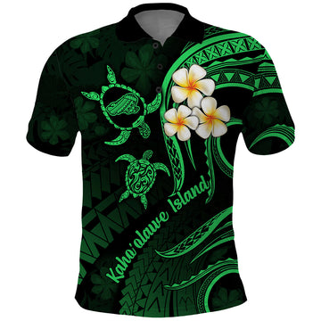 Hawaii Polo Shirt Kahoolawe Islands Polynesian Sunset Plumeria Green Vibe LT9