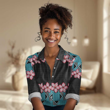 African Adenium Multiflorum Flowers Women Casual Shirt with Kente Style LT9