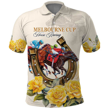Melbourne Horse Racing Personalised Polo Shirt Australian Horse With Yellow Roses LT9