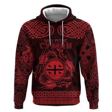 Personalized Flintshire Sir y Fflint Hoodie Red Four Choughs Celtic-inspired LT9