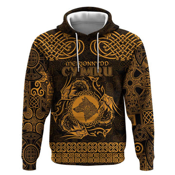 Personalized Merionethshire Meirionnydd Hoodie Gold Wolf Celtic-inspired LT9