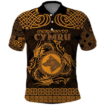 Personalized Merionethshire Meirionnydd Polo Shirt Gold Wolf Celtic-inspired LT9