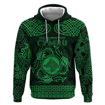 Personalized Merionethshire Meirionnydd Hoodie Green Wolf Celtic-inspired LT9