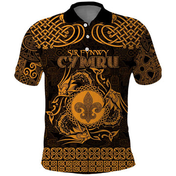 Personalized Monmouthshire Sir Fynwy Polo Shirt Gold Fleur-de-lis Celtic-inspired LT9
