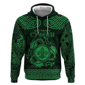 Personalized Monmouthshire Sir Fynwy Hoodie Green Fleur-de-lis Celtic-inspired LT9