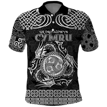 Personalized Montgomeryshire Sir Drefaldwyn Polo Shirt Black Water Triskele Celtic-inspired LT9