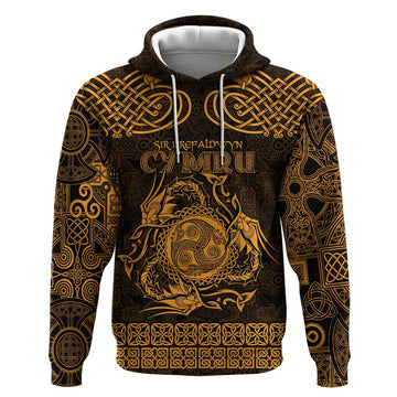 Personalized Montgomeryshire Sir Drefaldwyn Hoodie Gold Water Triskele Celtic-inspired LT9