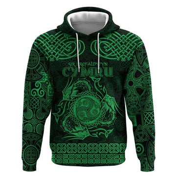Personalized Montgomeryshire Sir Drefaldwyn Hoodie Green Water Triskele Celtic-inspired LT9