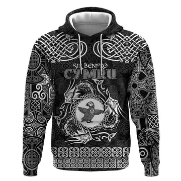 Personalized Pembrokeshire Sir Benfro Hoodie Black Puffin Celtic-inspired LT9