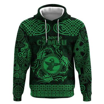 Personalized Pembrokeshire Sir Benfro Hoodie Green Puffin Celtic-inspired LT9
