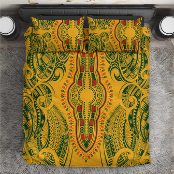 Dashiki and Polynesian Pattern Bedding Set Afro Pacific Culture Gold Version LT9