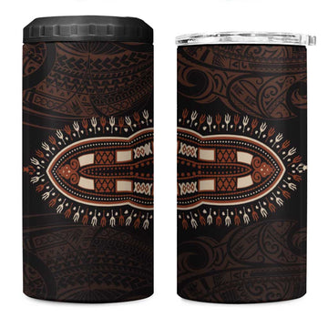 Dashiki and Polynesian Pattern 4 in 1 Can Cooler Tumbler Afro Pacific Culture Gold Version LT9