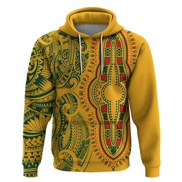 Africa Dashiki Hoodie African Tribal Art Mixed Polynesian Tattoo Gold Color Unique LT9