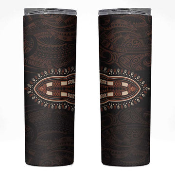 Dashiki and Polynesian Pattern Skinny Tumbler Afro Pacific Culture Gold Version LT9