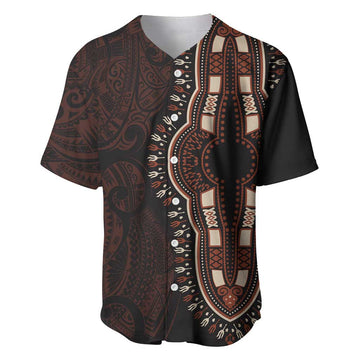 Dashiki and Polynesian Pattern Baseball Jersey Afro Pacific Culture Red Version LT9
