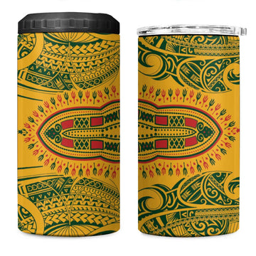 Dashiki and Polynesian Pattern 4 in 1 Can Cooler Tumbler Afro Pacific Culture Red Version LT9