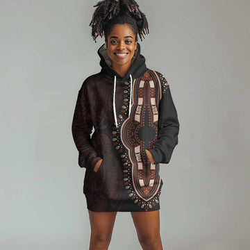 Dashiki and Polynesian Pattern Hoodie Dress Afro Pacific Culture Red Version LT9