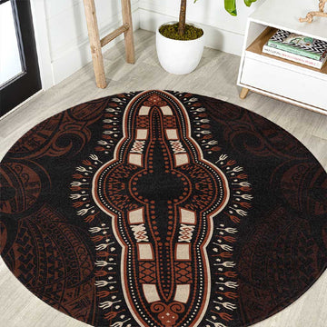 Dashiki and Polynesian Pattern Round Carpet Afro Pacific Culture Red Version LT9