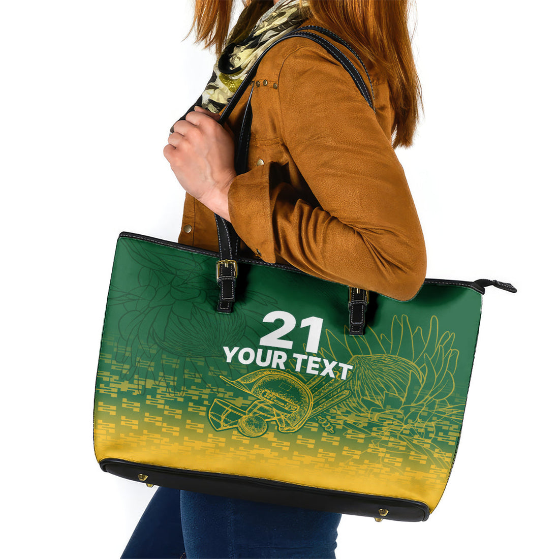Custom South Africa Cricket Leather Tote Bag Go Proteas World Cup Version 2023 Sproty LT9