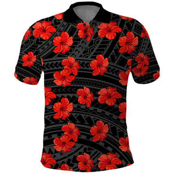 Polynesian Pride Hawaii Style With Hibiscus Polo Shirt Black LT9