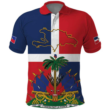 Hispaniola Map Polo Shirt Dominican Republic Haiti Flag Together LT9