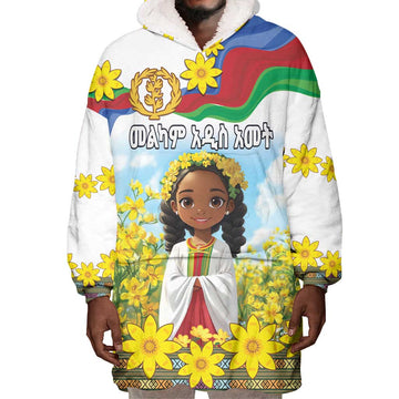 Happy Enkutatash Eritrea Personalized Wearable Blanket Hoodie Beautiful Afro Girl Adey Abeba Flower LT9