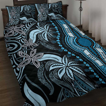 Polynesia Mixed African Dashiki Quilt Bed Set Afro-pacific Culture - Blue LT9