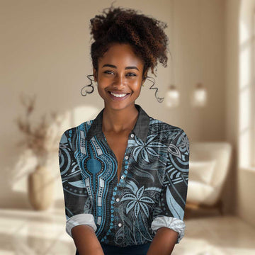 Polynesia Mixed African Dashiki Women Casual Shirt Afro-pacific Culture - Blue LT9