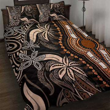 Polynesia Mixed African Dashiki Quilt Bed Set Afro-pacific Culture - Gold LT9