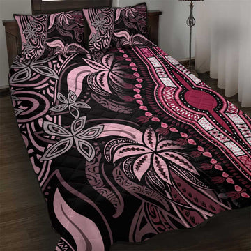 Polynesia Mixed African Dashiki Quilt Bed Set Afro-pacific Culture - Pink LT9
