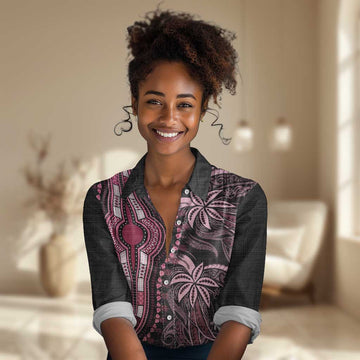 Polynesia Mixed African Dashiki Women Casual Shirt Afro-pacific Culture - Pink LT9