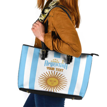 Vamos Argentina Champions Football Custom Leather Tote Bag White and Sky Blue LT9