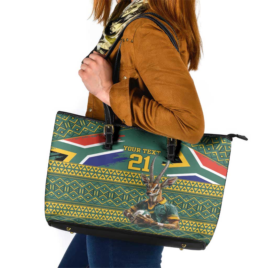 Custom South Africa Rugby Bokke Mascot Leather Tote Bag With Flag Style LT9