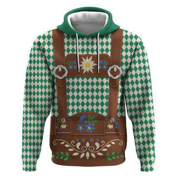 Lederhosen Oktoberfest Hoodie Green Edelweiss Floral Polka Dots LT9