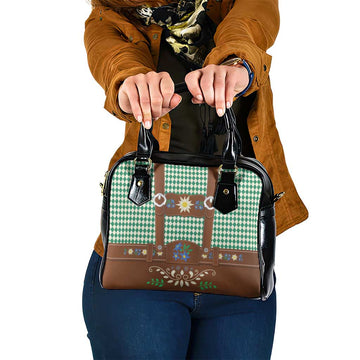 Lederhosen Oktoberfest Shoulder Handbag Green Edelweiss Floral Polka Dots LT9