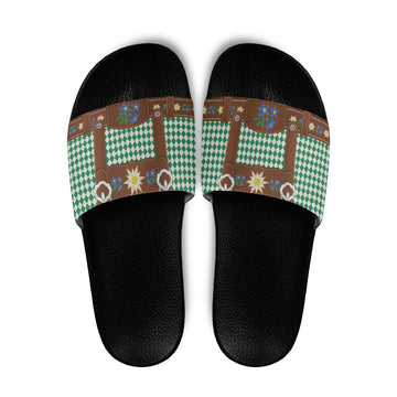 Lederhosen Oktoberfest Slide Sandals Green Edelweiss Floral Polka Dots LT9
