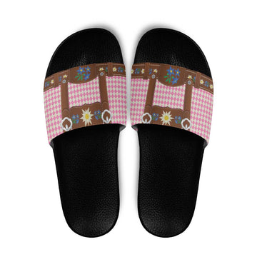Lederhosen Oktoberfest Slide Sandals Pink Edelweiss Floral Polka Dots LT9