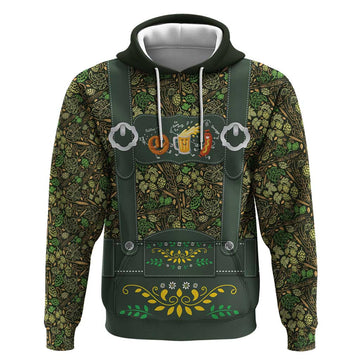 Lederhosen Oktoberfest Hoodie Hops And Malt Pattern LT9