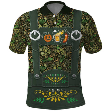 Lederhosen Oktoberfest Polo Shirt Hops And Malt Pattern LT9