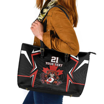 Custom Canada Rugby Pacific Leather Tote Bag Beaver and Maple Leaf LT9