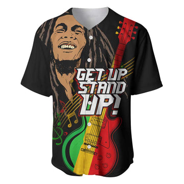 Legend Bob Get Up Stand Up Baseball Jersey Black Jamaican Reggae Multicolored LT9