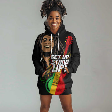 Legend Bob Get Up Stand Up Hoodie Dress Black Jamaican Reggae Multicolored LT9