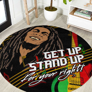 Legend Bob Get Up Stand Up Round Carpet Black Jamaican Reggae Multicolored LT9