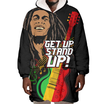 Legend Bob Get Up Stand Up Wearable Blanket Hoodie Black Jamaican Reggae Multicolored LT9