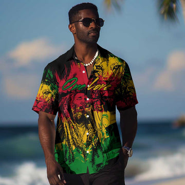 Rastafarian Lion Legend Bob Hawaiian Shirt Black Jamaican Reggae Festival Sketch Portrait LT9